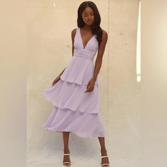 NWT Celebration Time Lavender Sleeveless Tiered Midi Dress - Picture 2 of 12